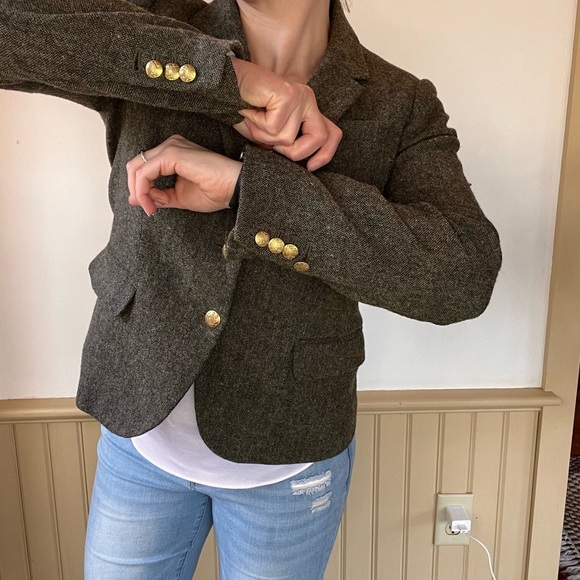 J. Crew Dark Gray Green Schoolboy Blazer Sleeves Lining Size S/M Donegal Tweed - Picture 3 of 9